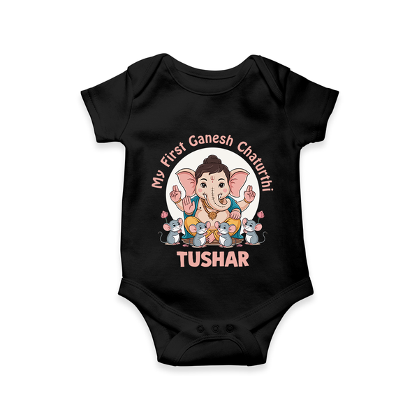 My First Baby Ganesha With Mouse Companion Printed Romper - BLACK - New Born (Chest 14")