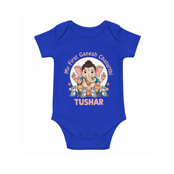 My First Baby Ganesha With Mouse Companion Printed Romper - COBALT BLUE - New Born (Chest 14")