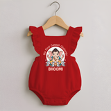 My First Baby Ganesha With Mouse Companion Printed Romper Frock - RED - 0 - 3 Months Old (Chest 19")