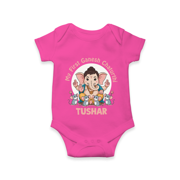 My First Baby Ganesha With Mouse Companion Printed Romper - HOT PINK - New Born (Chest 14")