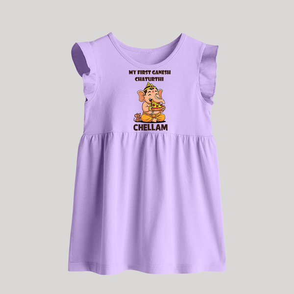 My First Little Ganesha Mouse Friendship Illustration Printed Baby Frock - LILAC - 0 - 3 Months Old (Chest 17")