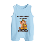 My First Little Ganesha Mouse Friendship Illustration Printed Button Romper - BABY BLUE - New Born (Chest 18")