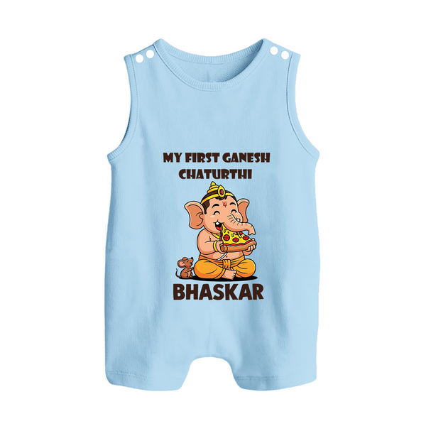 My First Little Ganesha Mouse Friendship Illustration Printed Button Romper - BABY BLUE - New Born (Chest 18")