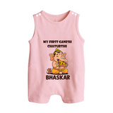 My First Little Ganesha Mouse Friendship Illustration Printed Button Romper - BABY PINK - New Born (Chest 18")