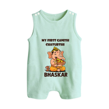 My First Little Ganesha Mouse Friendship Illustration Printed Button Romper - MINT GREEN - New Born (Chest 18")