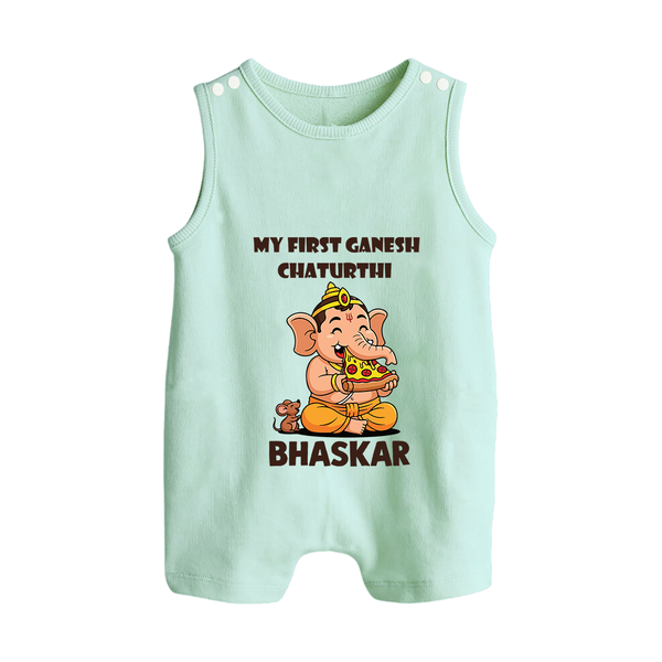My First Little Ganesha Mouse Friendship Illustration Printed Button Romper - MINT GREEN - New Born (Chest 18")