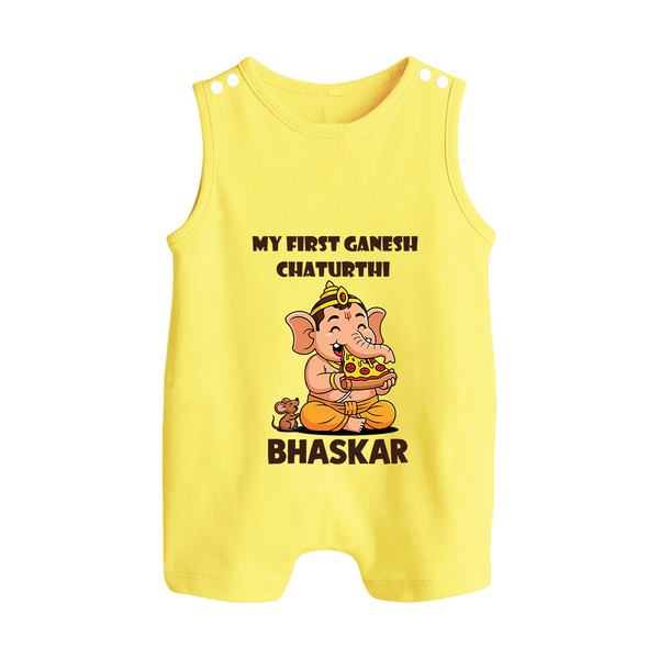 My First Little Ganesha Mouse Friendship Illustration Printed Button Romper - PASTEL YELLOW - New Born (Chest 18")