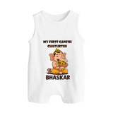 My First Little Ganesha Mouse Friendship Illustration Printed Button Romper - WHITE - New Born (Chest 18")