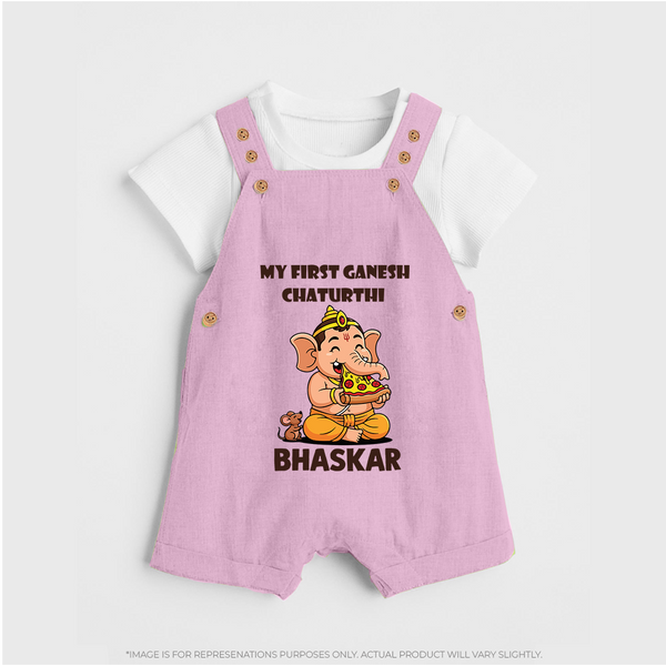My First Little Ganesha Mouse Friendship Illustration Printed Dungaree - BABY PINK - 0 - 5 Months Old (Chest 18")