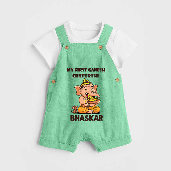 My First Little Ganesha Mouse Friendship Illustration Printed Dungaree - GREEN - 0 - 5 Months Old (Chest 18")