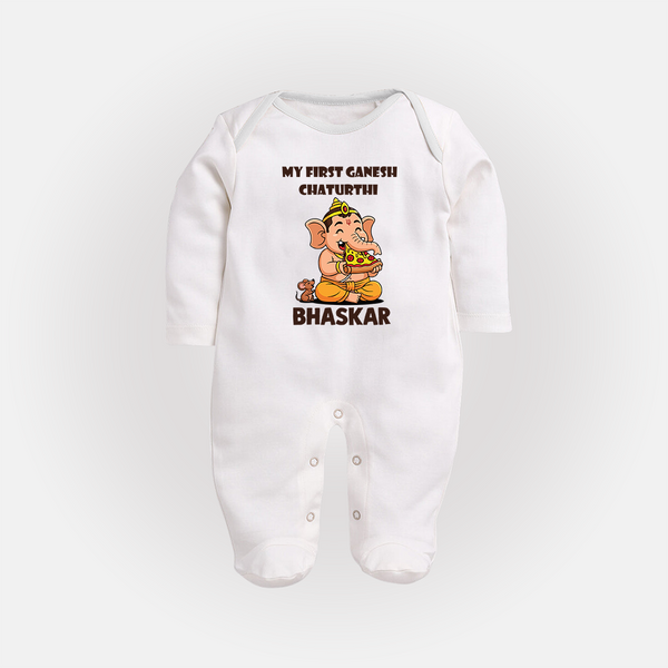 My First Little Ganesha Mouse Friendship Illustration Printed Fullbody Suit - WHITE - New Born (Chest 7.5")