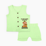 My First Little Ganesha Mouse Friendship Illustration Printed Jabla Set - PASTEL GREEN - 0 - 3 Months Old (Chest 9.8")