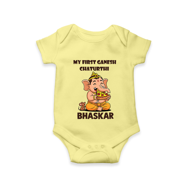 My First Little Ganesha Mouse Friendship Illustration Printed Romper - PASTEL YELLOW - New Born (Chest 14")