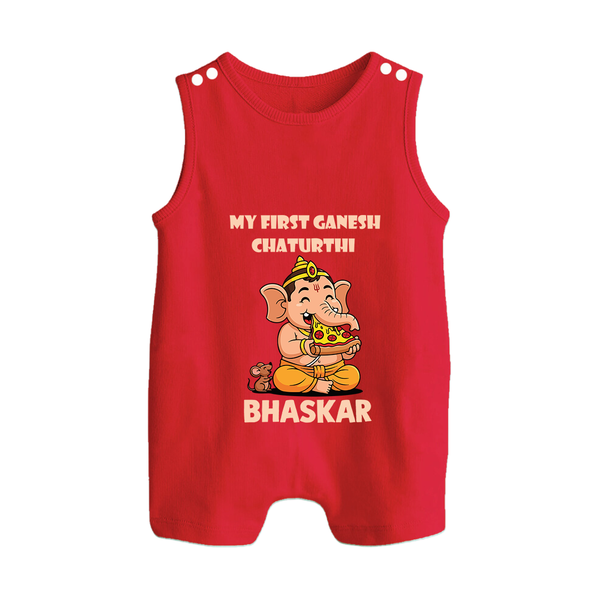 My First Little Ganesha Mouse Friendship Illustration Printed Button Romper - RED - New Born (Chest 18")