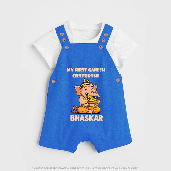 My First Little Ganesha Mouse Friendship Illustration Printed Dungaree - COBALT BLUE - 0 - 5 Months Old (Chest 18")