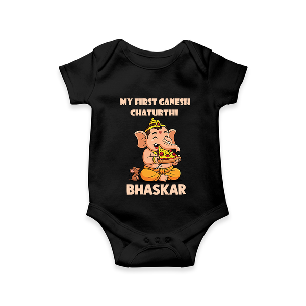 My First Little Ganesha Mouse Friendship Illustration Printed Romper - BLACK - New Born (Chest 14")