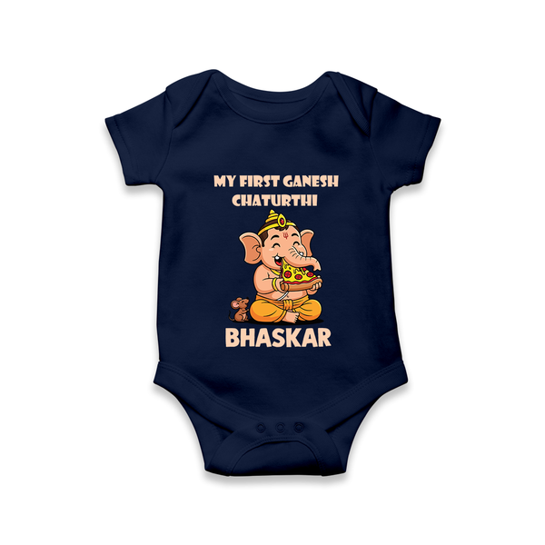 My First Little Ganesha Mouse Friendship Illustration Printed Romper - NAVY BLUE - New Born (Chest 14")