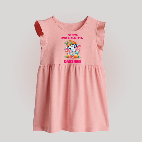 My First Ganesha Modak Celebration Printed Baby Frock - BABY PINK - 0 - 3 Months Old (Chest 17")