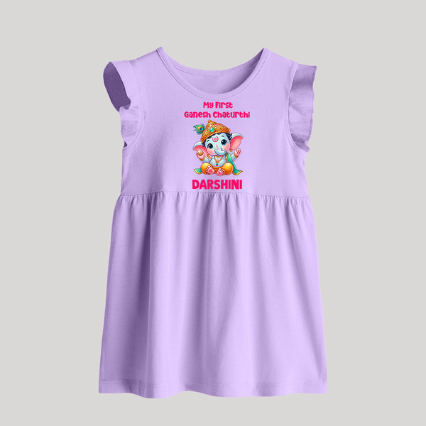My First Ganesha Modak Celebration Printed Baby Frock - LILAC - 0 - 3 Months Old (Chest 17")