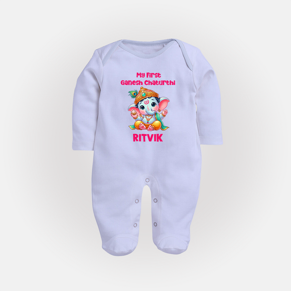 My First Ganesha Modak Celebration Printed Fullbody Suit - BABY BLUE - New Born (Chest 7.5")