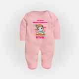 My First Ganesha Modak Celebration Printed Fullbody Suit - BABY PINK - New Born (Chest 7.5")