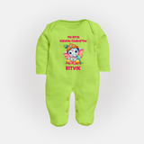 My First Ganesha Modak Celebration Printed Fullbody Suit - LIME GREEN - New Born (Chest 7.5")