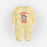 My First Ganesha Modak Celebration Printed Fullbody Suit - PASTEL YELLOW - New Born (Chest 7.5")