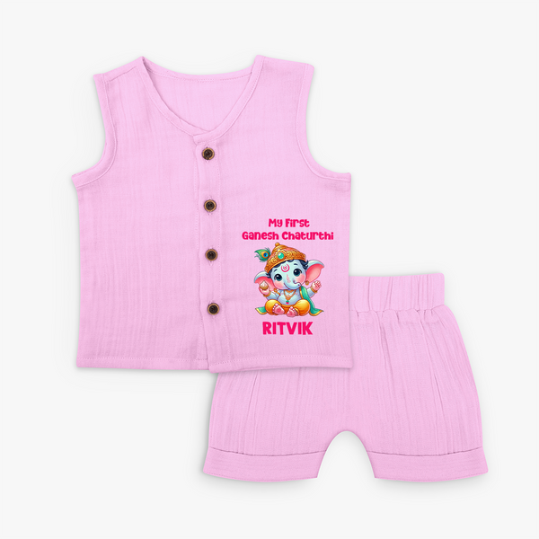 My First Ganesha Modak Celebration Printed Jabla Set - BABY PINK - 0 - 3 Months Old (Chest 9.8")