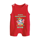 My First Ganesha Modak Celebration Printed Button Romper - RED - New Born (Chest 18")