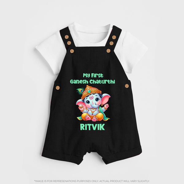 My First Ganesha Modak Celebration Printed Dungaree - BLACK - 0 - 5 Months Old (Chest 18")