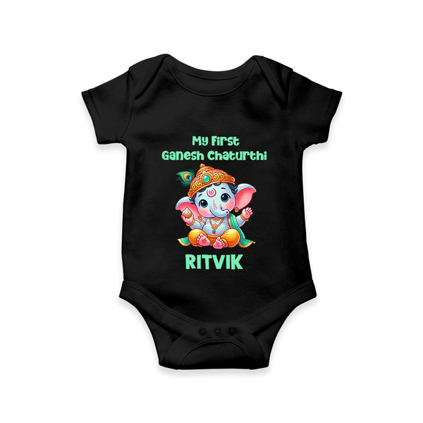 My First Ganesha Modak Celebration Printed Romper - BLACK - New Born (Chest 14")