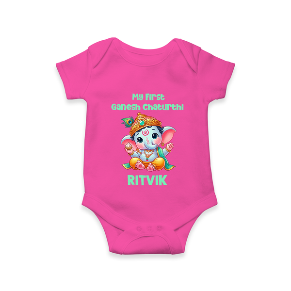 My First Ganesha Modak Celebration Printed Romper - HOT PINK - New Born (Chest 14")
