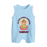 My First Cute Ganesha Festive Joy Illustration Printed Button Romper - BABY BLUE - New Born (Chest 18")