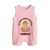 My First Cute Ganesha Festive Joy Illustration Printed Button Romper - BABY PINK - New Born (Chest 18")