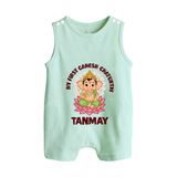 My First Cute Ganesha Festive Joy Illustration Printed Button Romper - MINT GREEN - New Born (Chest 18")