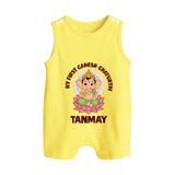 My First Cute Ganesha Festive Joy Illustration Printed Button Romper - PASTEL YELLOW - New Born (Chest 18")