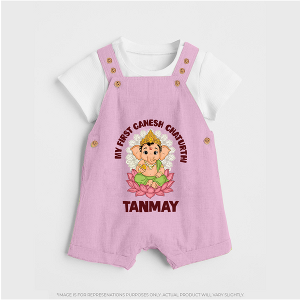 My First Cute Ganesha Festive Joy Illustration Printed Dungaree - BABY PINK - 0 - 5 Months Old (Chest 18")
