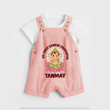 My First Cute Ganesha Festive Joy Illustration Printed Dungaree - PEACH - 0 - 5 Months Old (Chest 18")