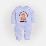 My First Cute Ganesha Festive Joy Illustration Printed Fullbody Suit - BABY BLUE - New Born (Chest 7.5")