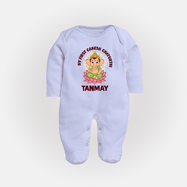My First Cute Ganesha Festive Joy Illustration Printed Fullbody Suit - BABY BLUE - New Born (Chest 7.5")