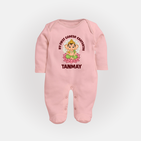 My First Cute Ganesha Festive Joy Illustration Printed Fullbody Suit - BABY PINK - New Born (Chest 7.5")
