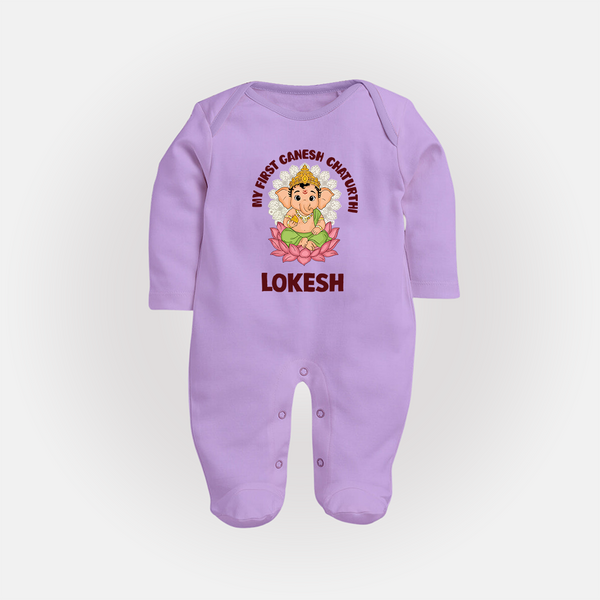 My First Cute Ganesha Festive Joy Illustration Printed Fullbody Suit - LILAC - New Born (Chest 7.5")