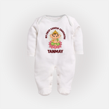My First Cute Ganesha Festive Joy Illustration Printed Fullbody Suit - WHITE - New Born (Chest 7.5")