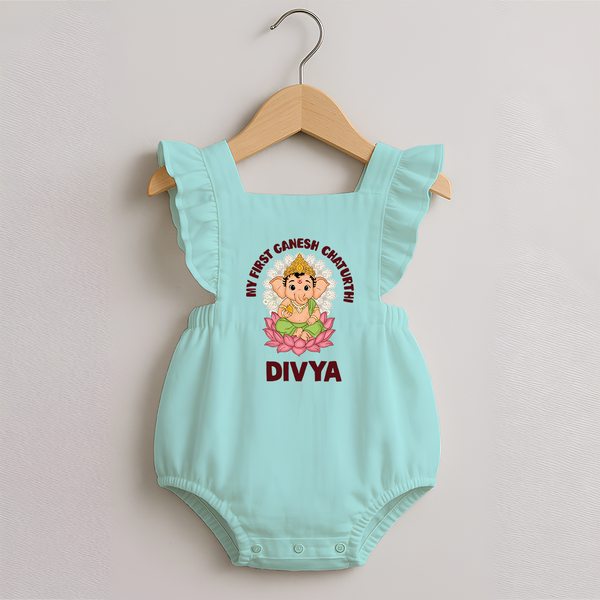 My First Cute Ganesha Festive Joy Illustration Printed Romper Frock - MINT GREEN - 0 - 3 Months Old (Chest 19")