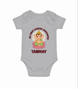 My First Cute Ganesha Festive Joy Illustration Printed Romper - GREY - New Born (Chest 14")