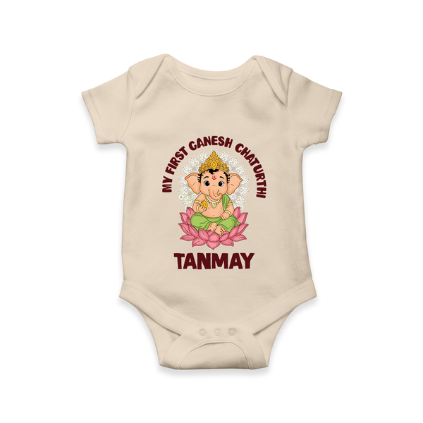 My First Cute Ganesha Festive Joy Illustration Printed Romper - IVORY - New Born (Chest 14")