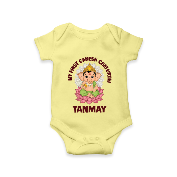 My First Cute Ganesha Festive Joy Illustration Printed Romper - PASTEL YELLOW - New Born (Chest 14")