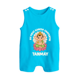 My First Cute Ganesha Festive Joy Illustration Printed Button Romper - SKY BLUE - New Born (Chest 18")