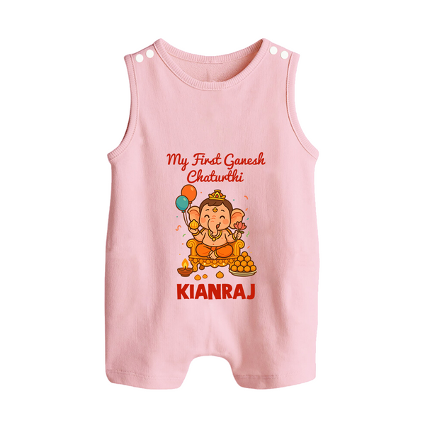 My First Little Ganesha Lotus Blessings Printed Button Romper - BABY PINK - New Born (Chest 18")