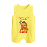 My First Little Ganesha Lotus Blessings Printed Button Romper - PASTEL YELLOW - New Born (Chest 18")